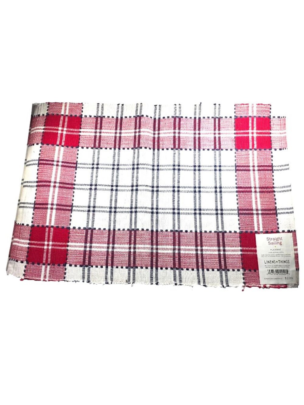 Set of 4 placemats Red White Plaid Cotton Straight Sailing Linens N Things